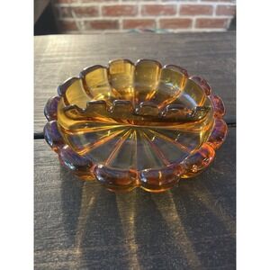 Vintage Viking Art Glass Orange Ashtray Large Heavy Scalloped MCM
